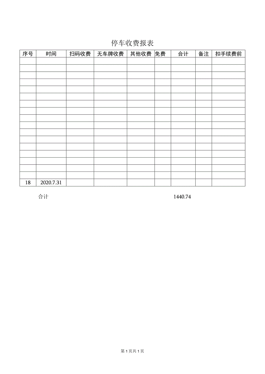 XX停车收费报表（2023年）.docx_第1页