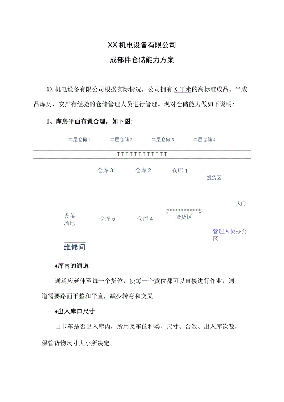 XX机电设备有限公司成部件仓储能力方案（2023年）.docx_第1页