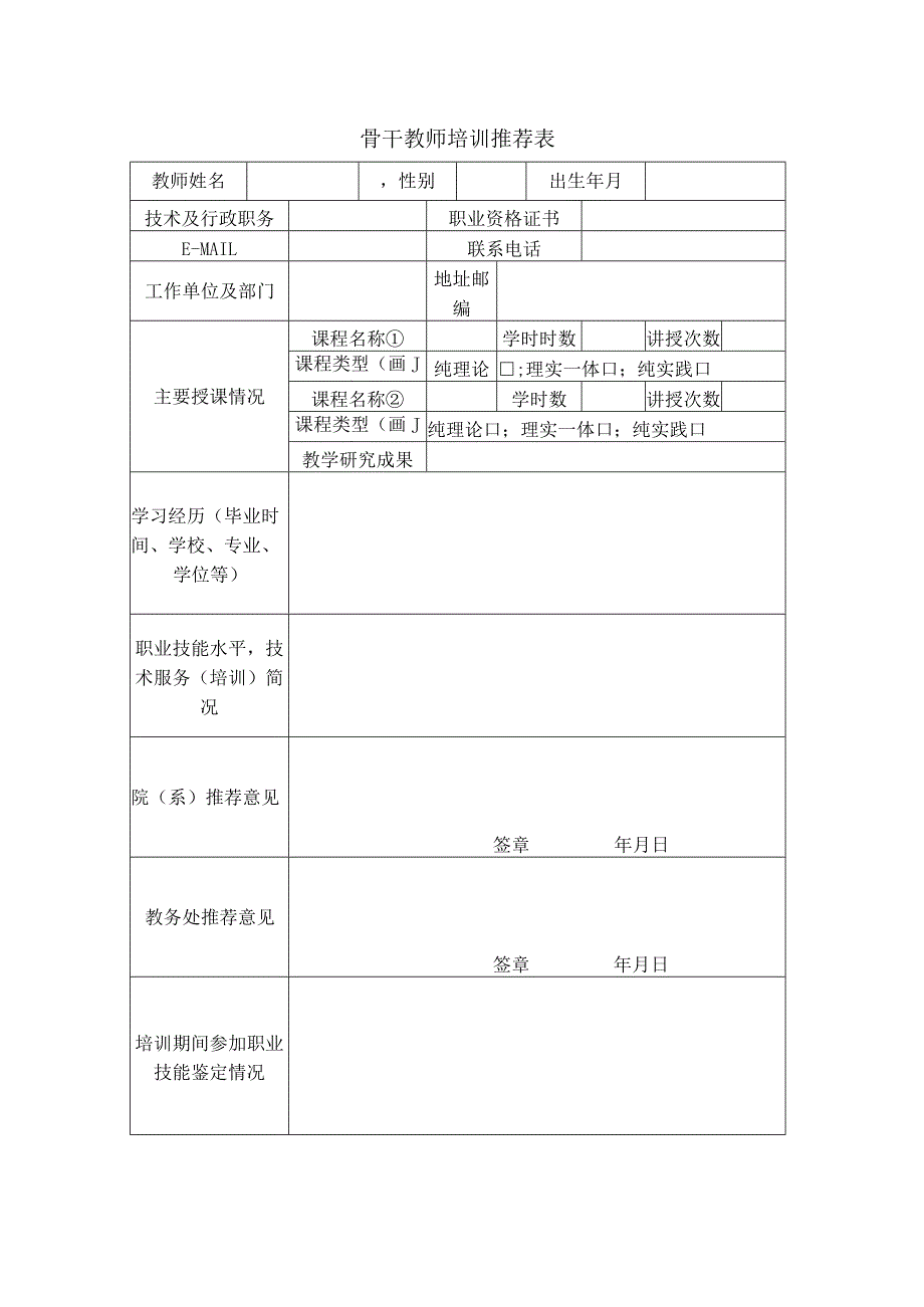 骨干教师培训推荐表.docx_第1页