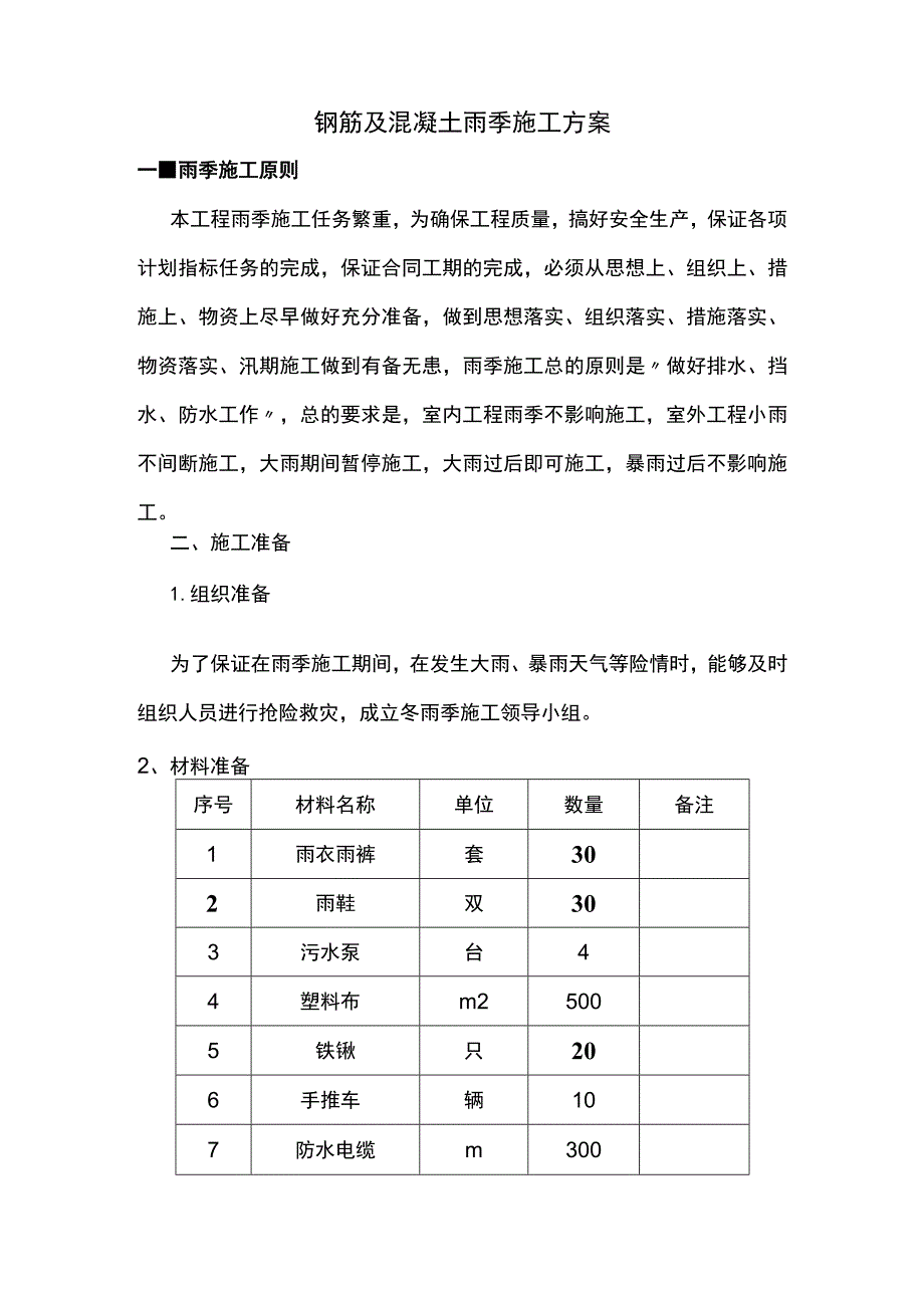 钢筋及混凝土雨季施工方案.docx_第1页