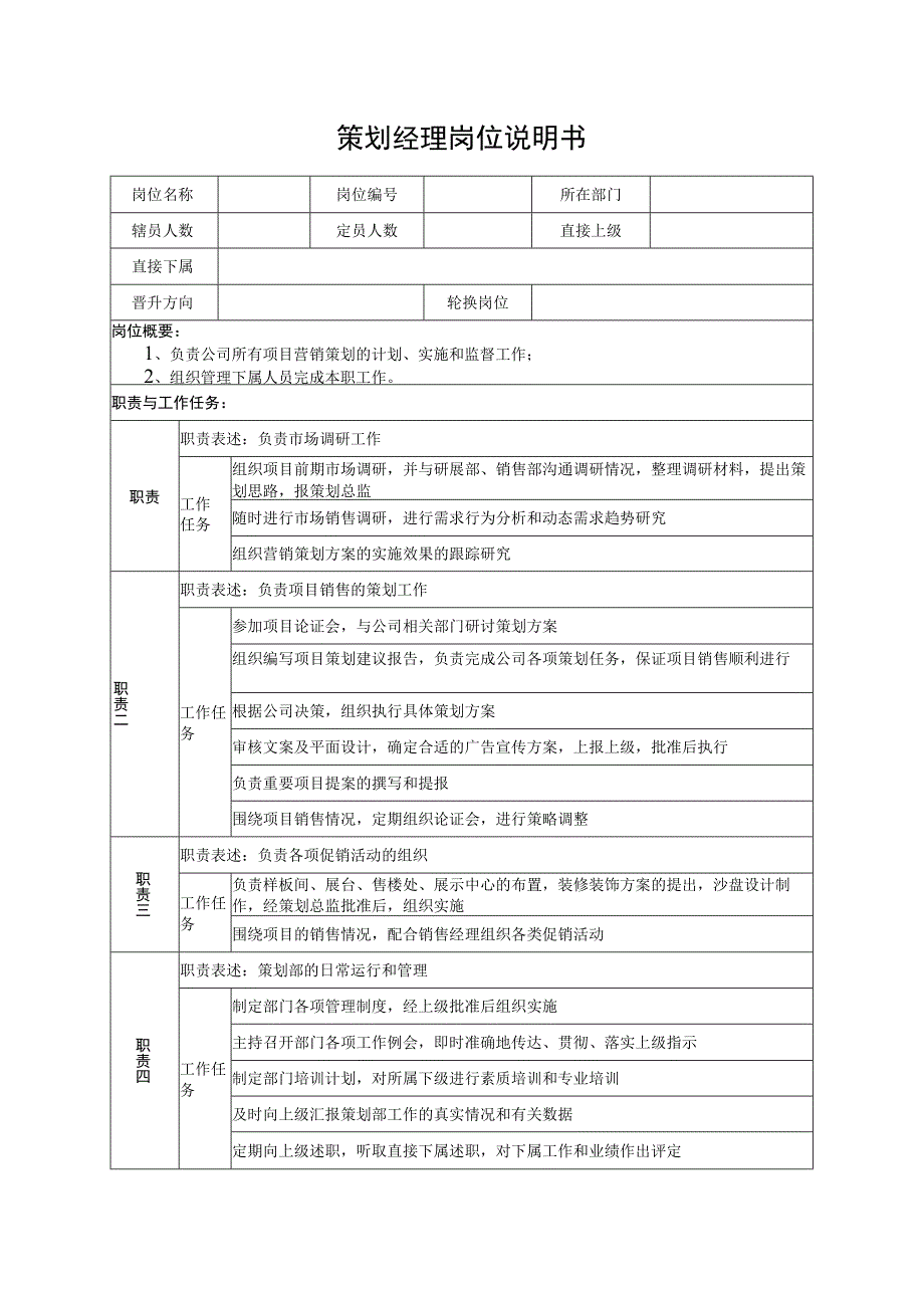 策划经理岗位说明书.docx_第1页