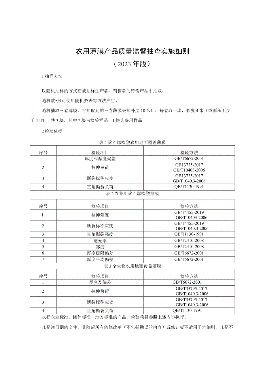 农用薄膜产品质量监督抽查实施细则（2023年版）.docx_第1页