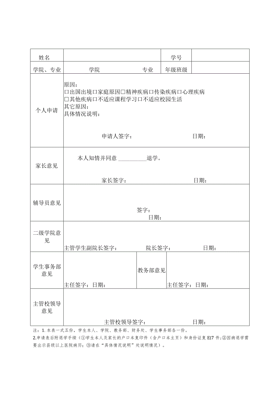 辽宁对外经贸学院退学申请表.docx_第1页