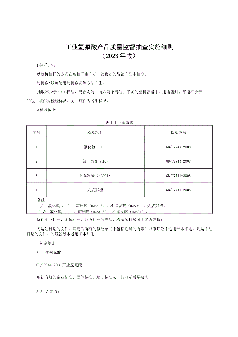 工业氢氟酸产品质量监督抽查实施细则（2023年版）.docx_第1页