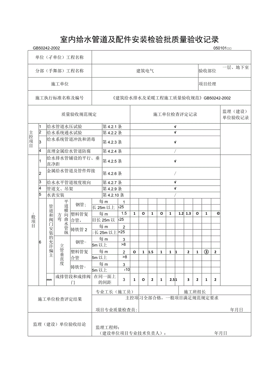 室内给水管道及配件安装检验批质量验收记录.docx_第1页