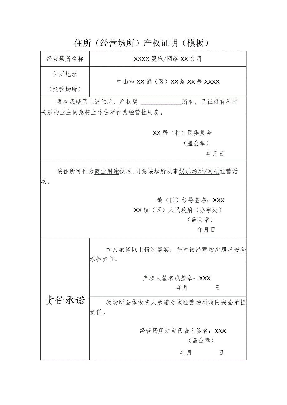 住所经营场所产权证明模板.docx_第1页