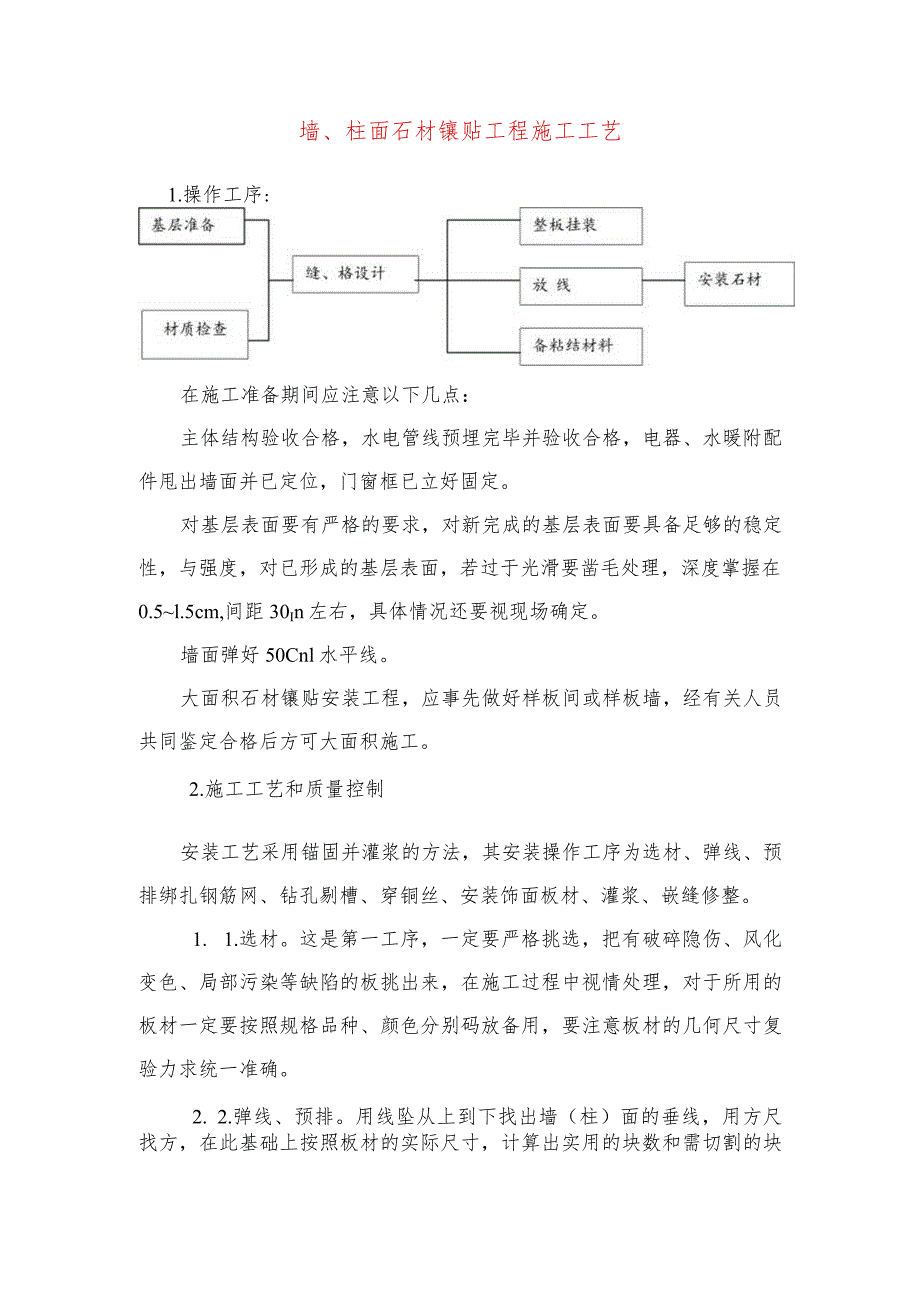 墙、柱面石材镶贴工程施工工艺.docx_第1页