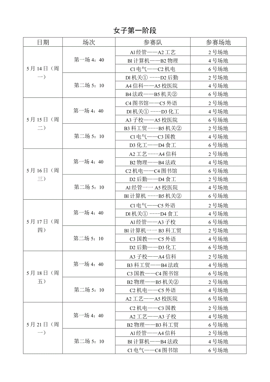 郑州轻工业学院“校庆杯”教工排球赛日程表.docx_第2页