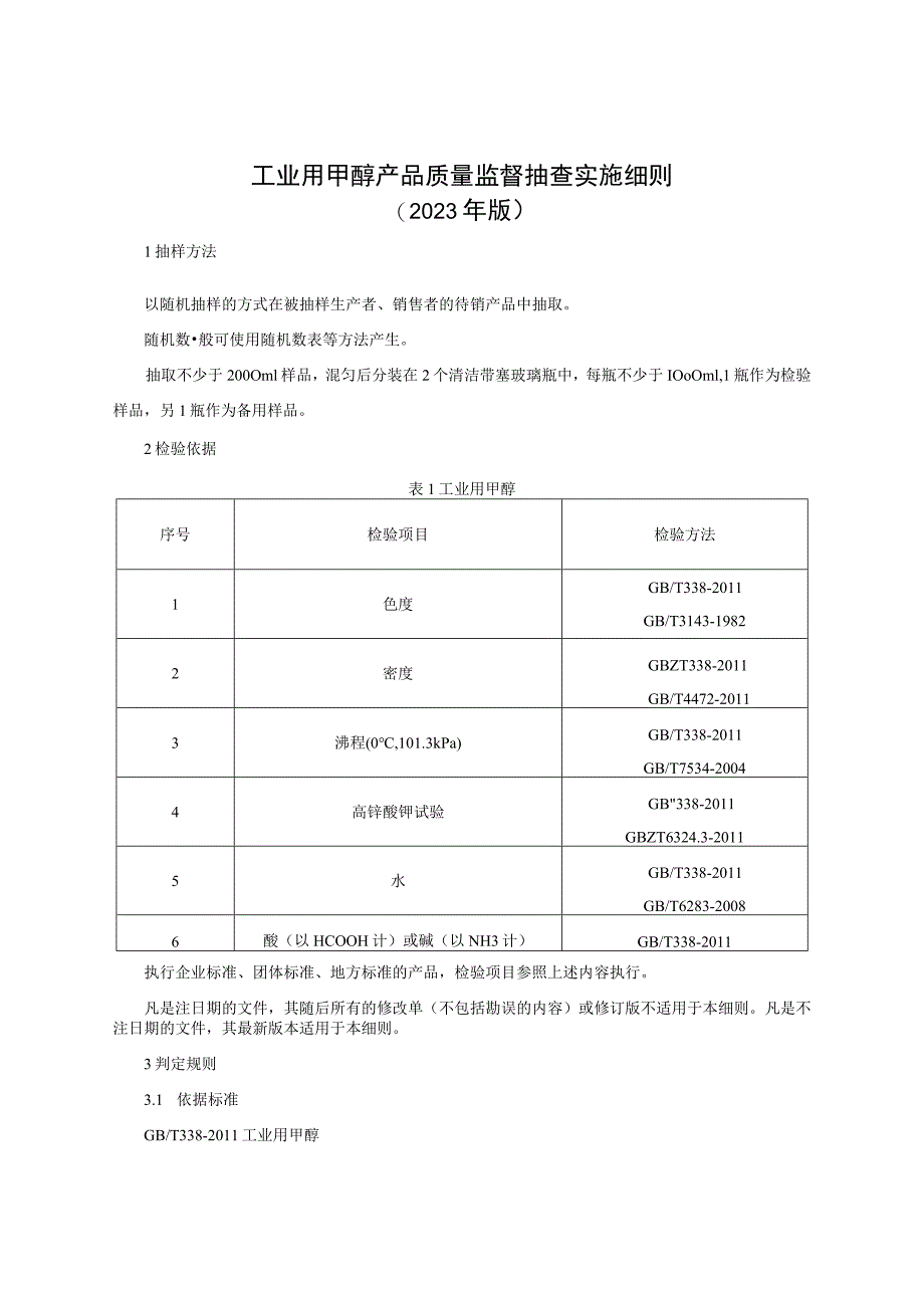 工业用甲醇产品质量监督抽查实施细则（2023年版）.docx_第1页