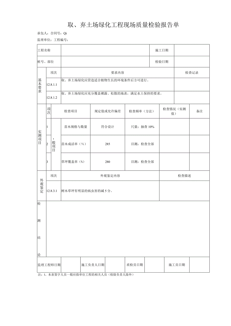 取、弃土场绿化工程 现场质量检验报告单.docx_第1页