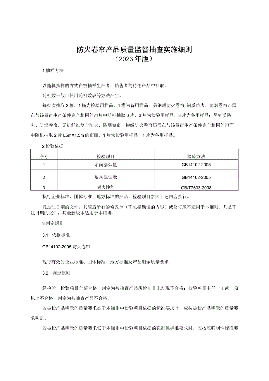 防火卷帘产品质量监督抽查实施细则（2023年版）.docx_第1页