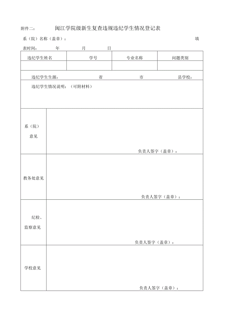 闽江学院级新生入学资格复查异常情况统计表.docx_第2页