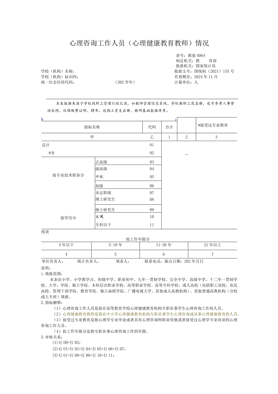 教基4064心理咨询工作人员（心理健康教育教师）情况.docx_第1页