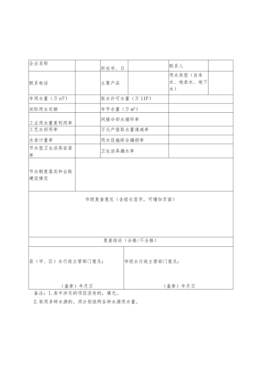 节水型企业复查表.docx_第1页