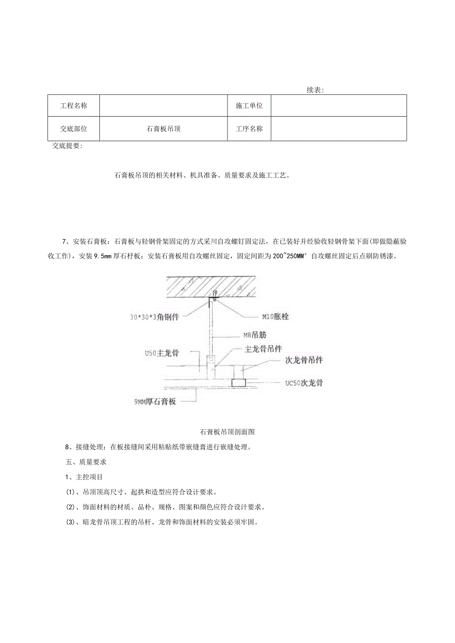 石膏板吊顶 施工技术交底记录.docx_第2页