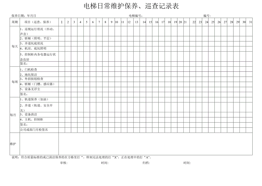 电梯日常维护保养巡查记录表.docx_第1页