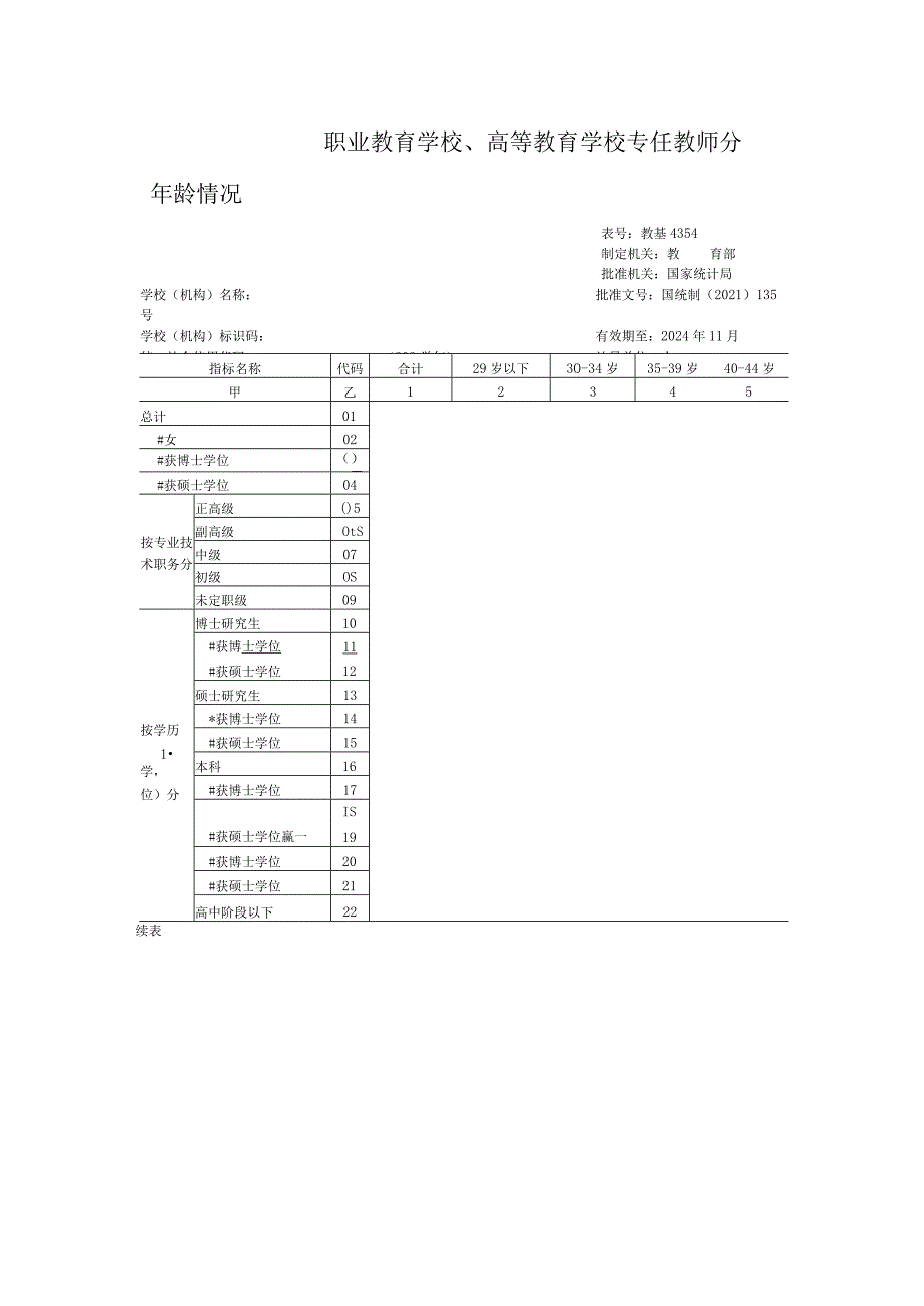 教基4354职业教育学校、高等教育学校专任教师分年龄情况.docx_第1页