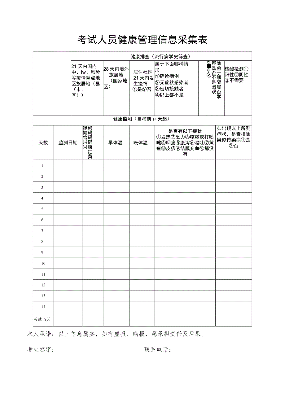 考试人员健康管理信息采集表.docx_第1页