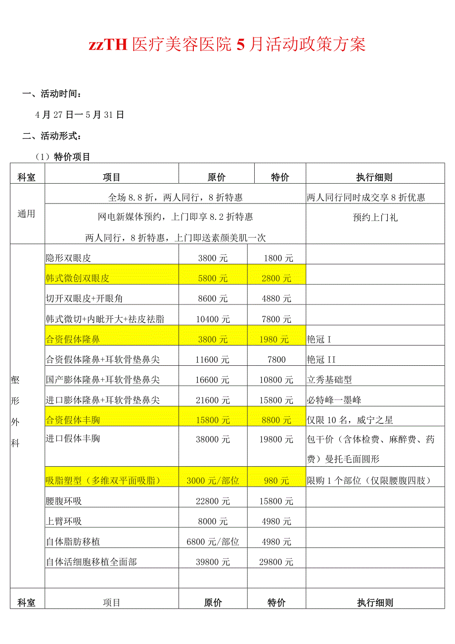 医美整形5月活动政策执行方案.docx_第1页