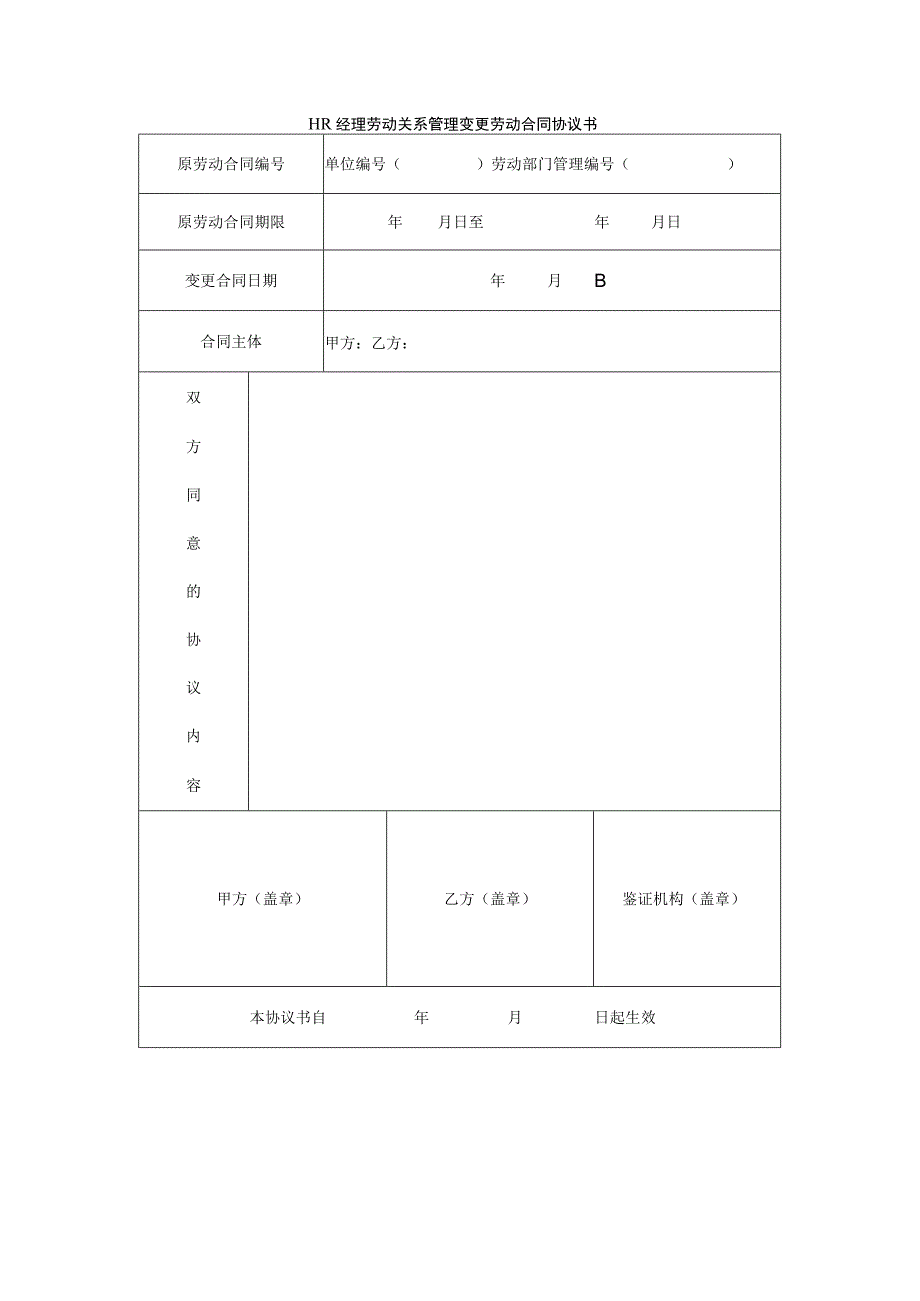 HR经理劳动关系管理变更劳动合同协议书.docx_第1页