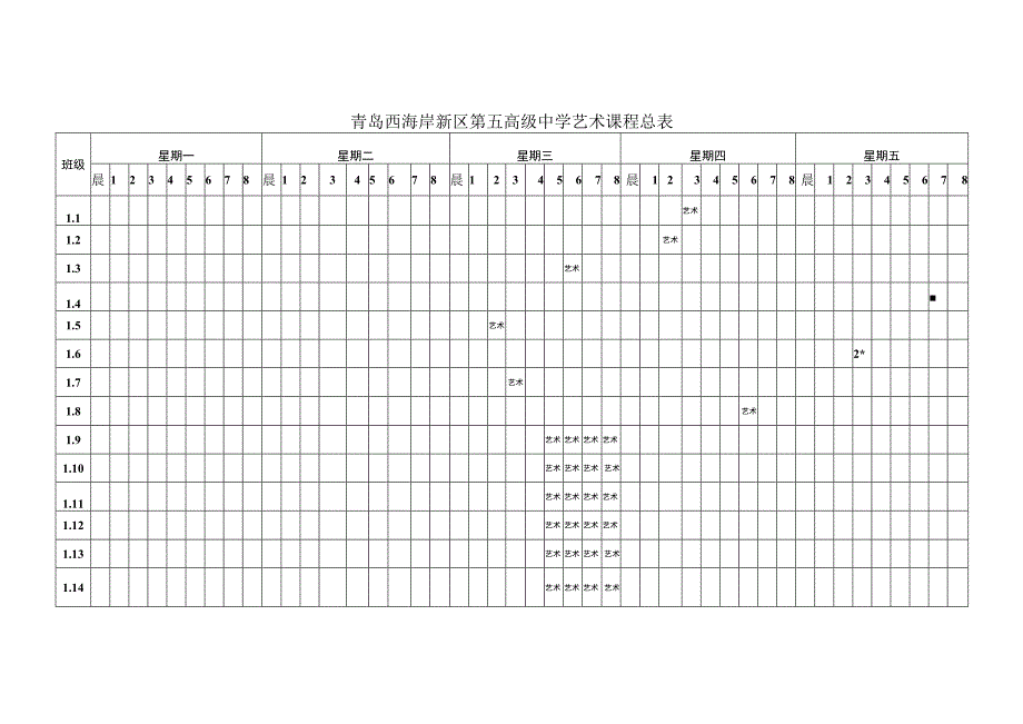 青岛西海岸新区第五高级中学艺术课程总表.docx_第1页