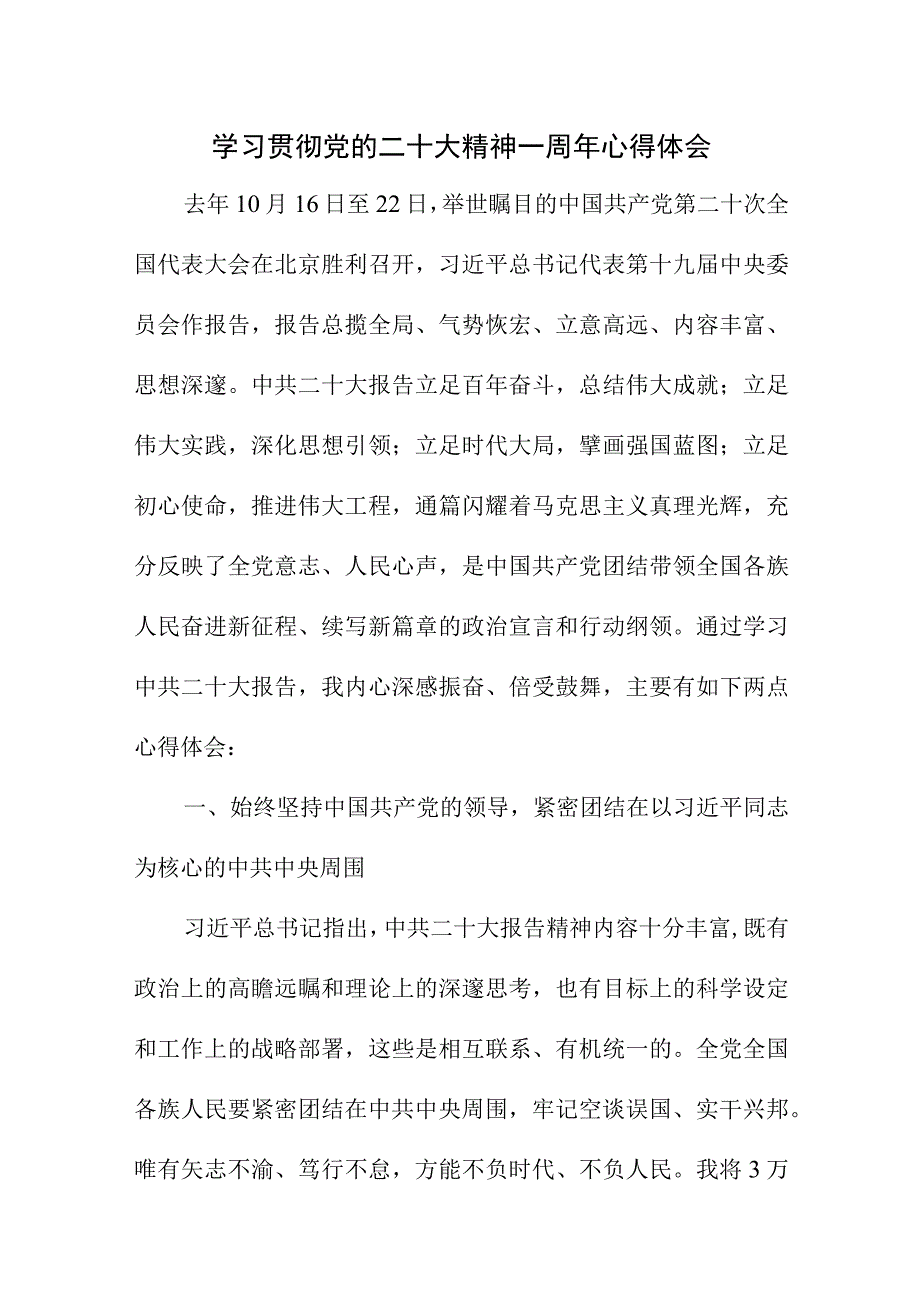 2023年党支部书记学习贯彻党的二十大精神一周年心得体会.docx_第1页