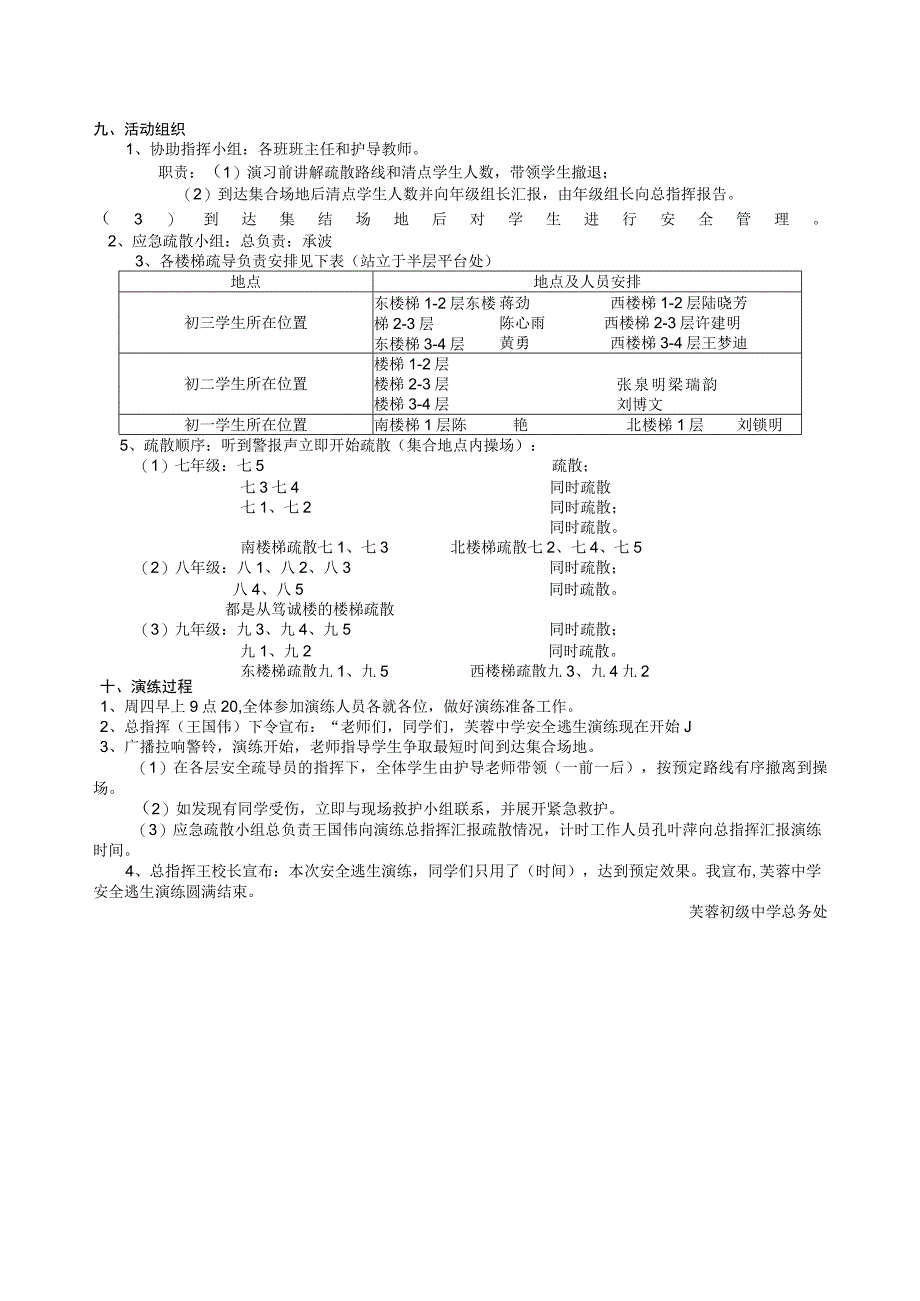 芙蓉初级中学校园消防安全应急疏散演练方案.docx_第3页