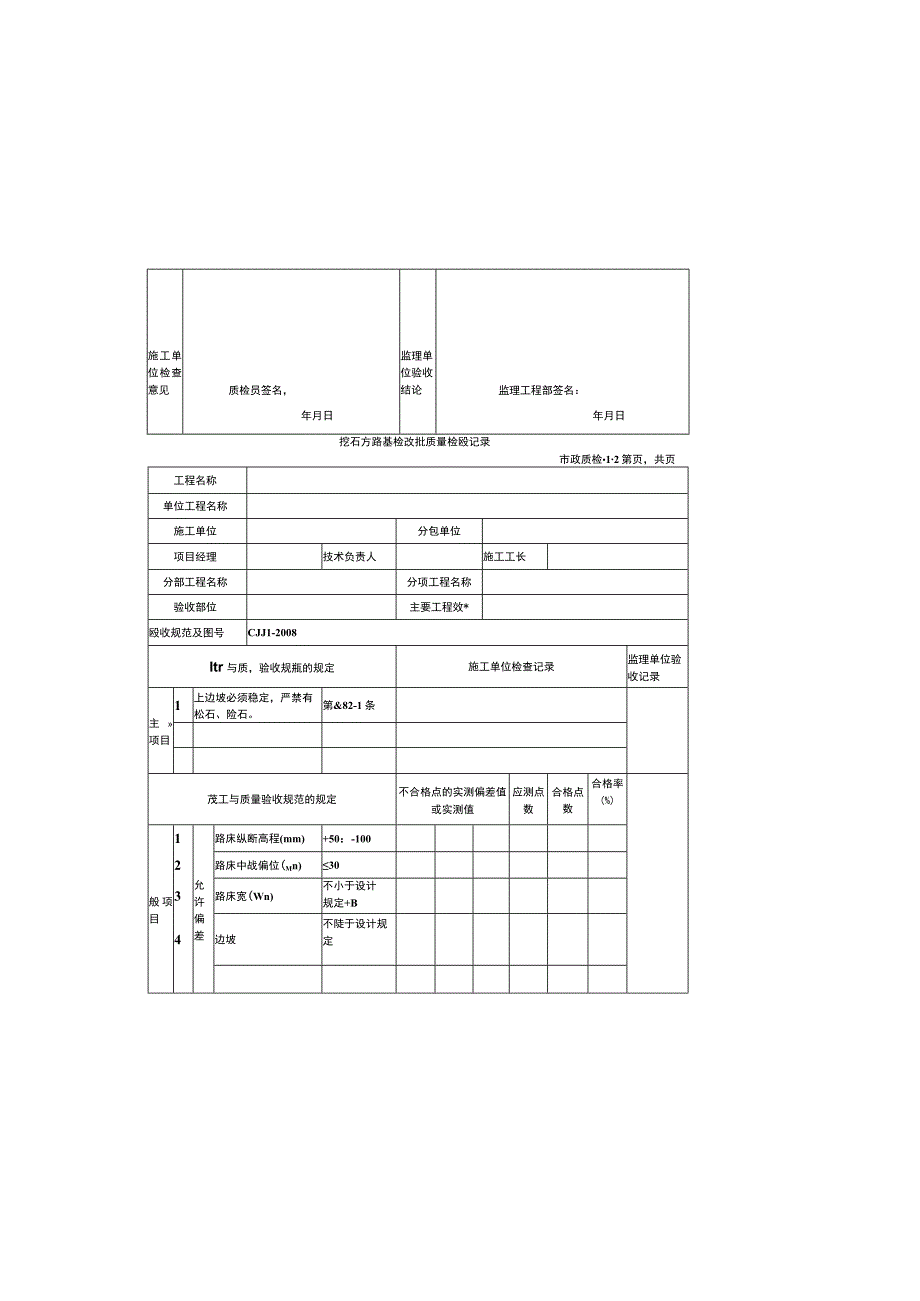 市政道路工程检验批质量检收记录表格.docx_第1页