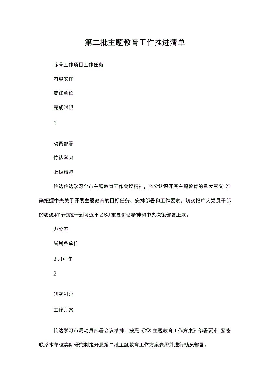 2023年第二批主题教育工作推进清单及重点工作推进计划表范文2篇.docx_第1页