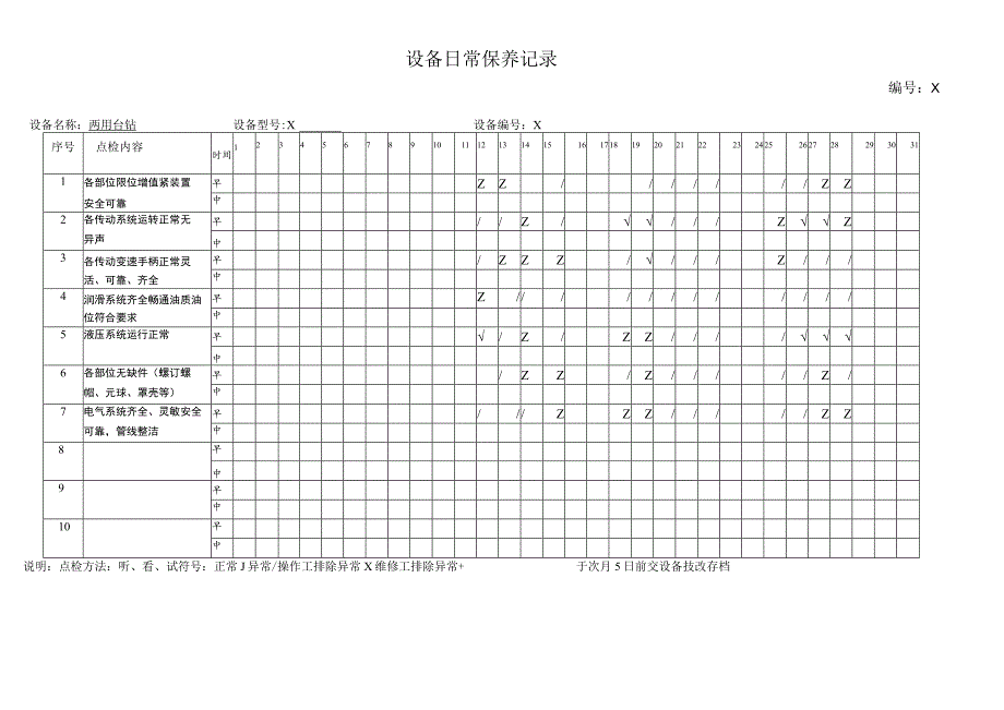 XX机电科技有限公司两用台钻设备日常保养记录(2023年).docx_第2页