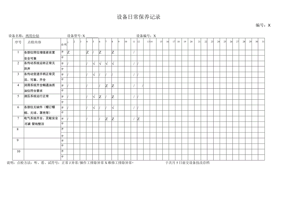 XX机电科技有限公司两用台钻设备日常保养记录(2023年).docx_第3页