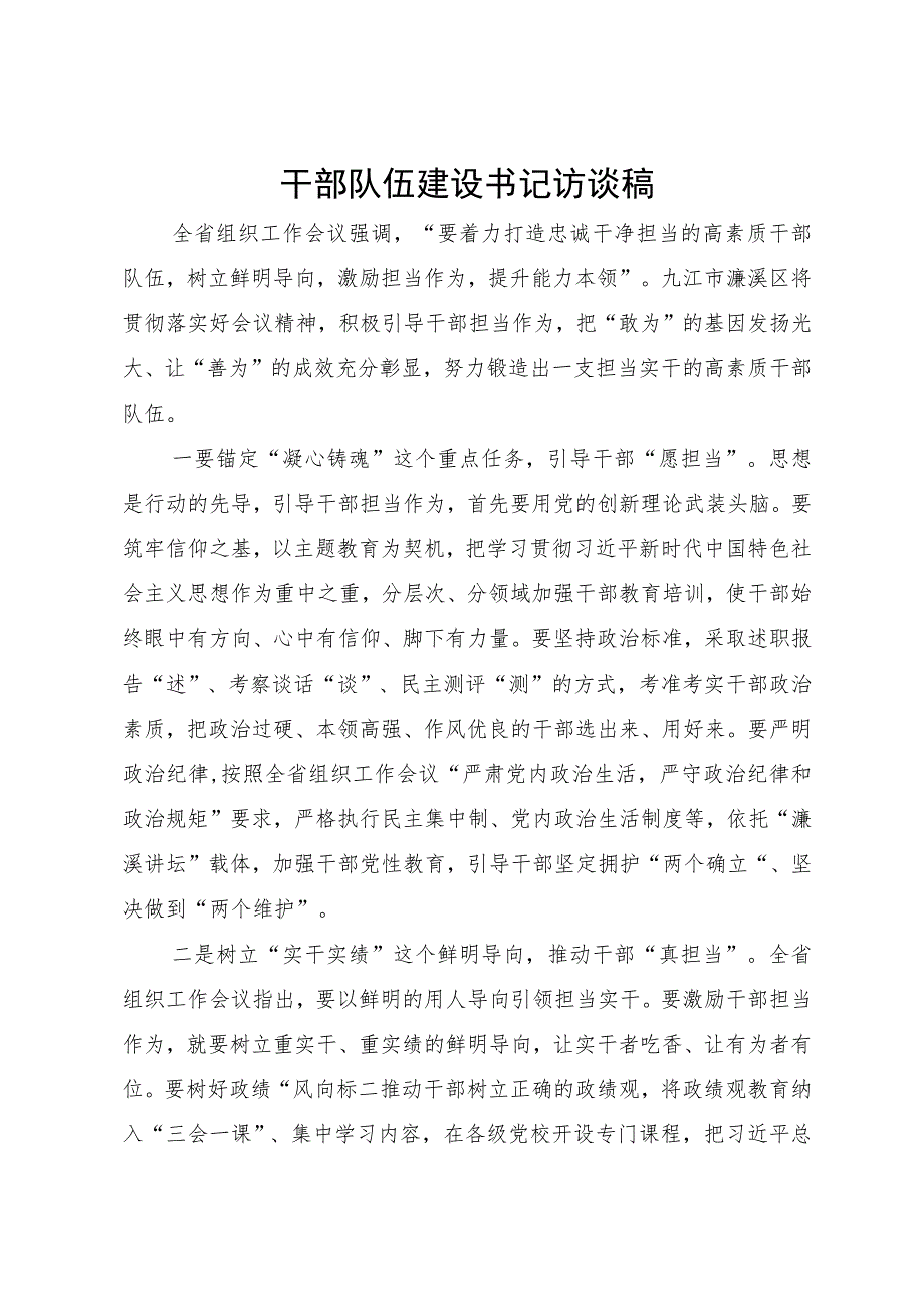 干部队伍建设书记访谈稿.docx_第1页