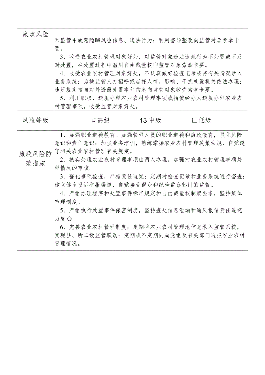 某县财政部门部门农业农村管理股股长个人岗位廉政风险点排查登记表.docx_第2页