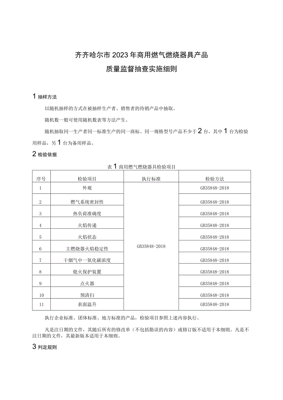 齐齐哈尔市2023年商用燃气燃烧器具产品质量监督抽查实施细则.docx_第1页