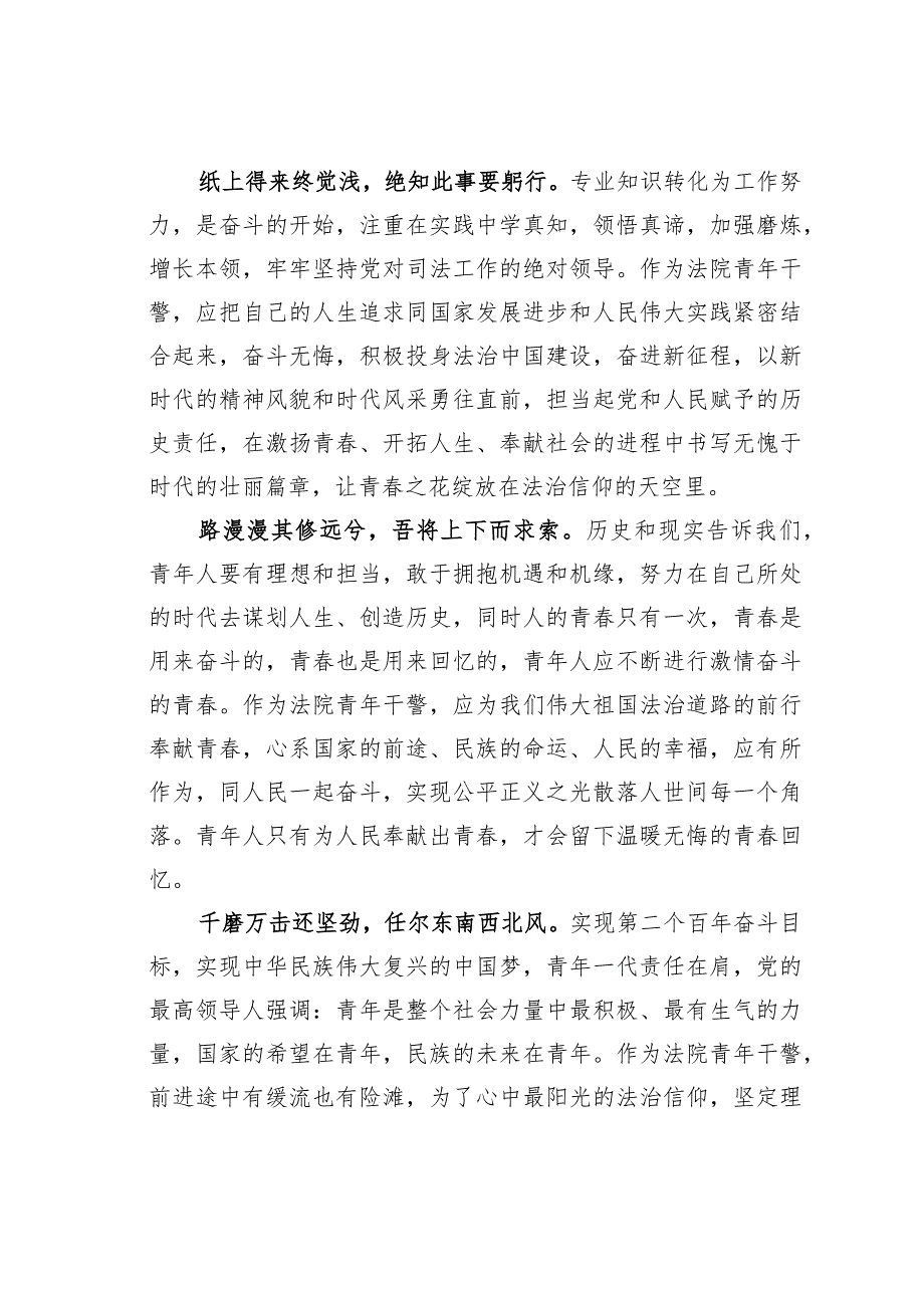 法院年轻干部座谈发言：青春在法治建设中闪耀光芒.docx_第2页