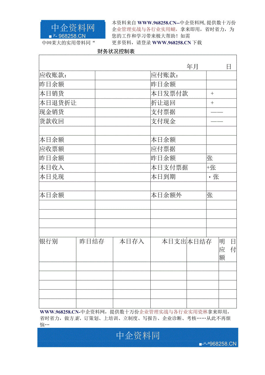 财务部门负责人工作制度05财务状况控制表.docx_第1页