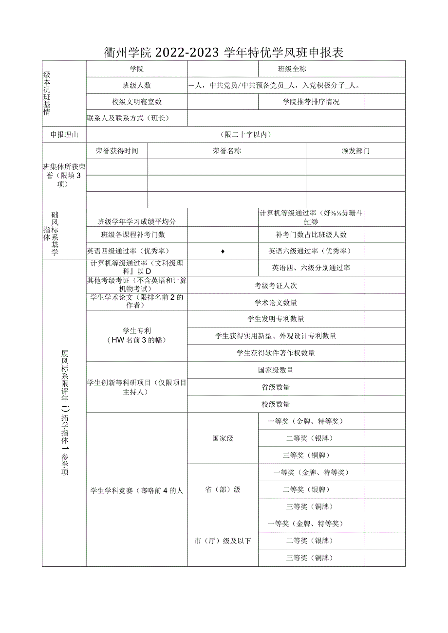 衢州学院2022-2023学年特优学风班申报表.docx_第1页