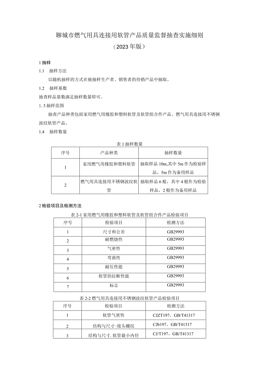 聊城市燃气用具连接用软管产品质量监督抽查实施细则（2023年）.docx_第1页