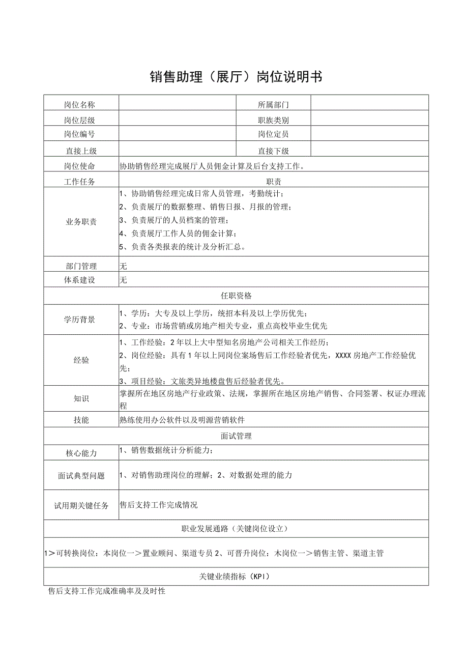 销售助理（展厅）岗位说明书.docx_第1页