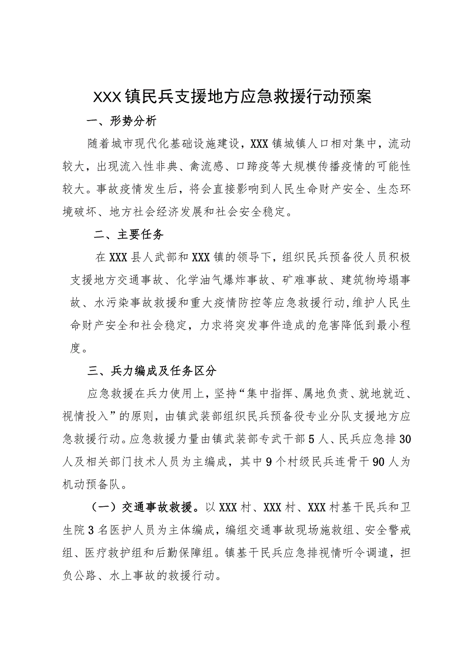 (新)20XX年XX镇村民兵支援地方应急救援行动预案.docx_第1页