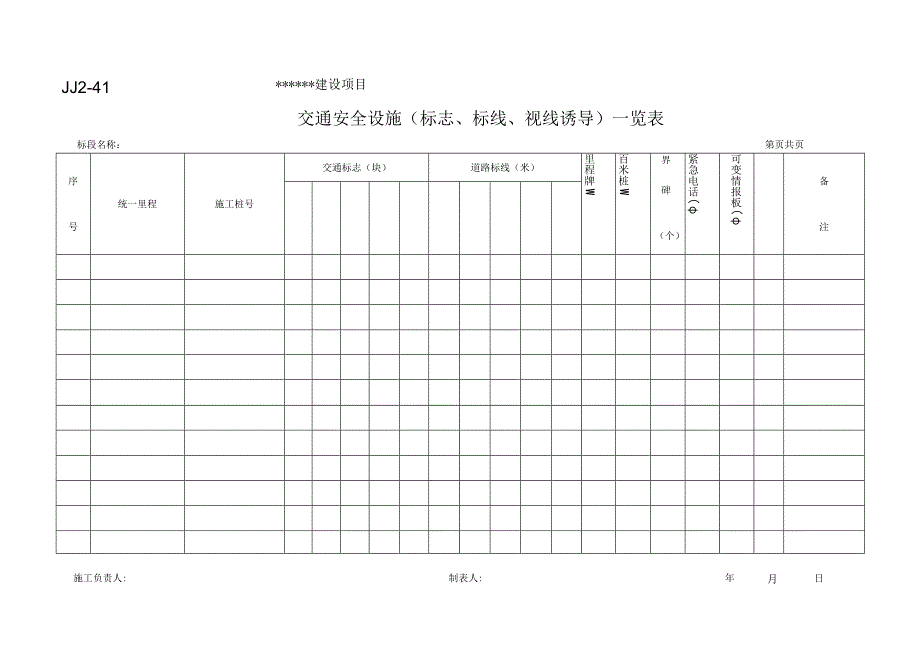 JJ2-41 交通安全设施(标志、标线、视线诱导)一览表.docx_第1页