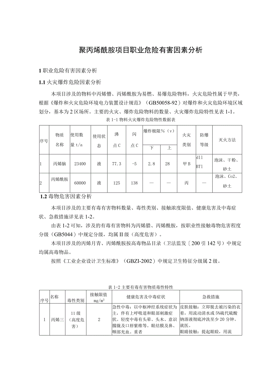 聚丙烯酰胺项目职业危险有害因素分析.docx_第1页