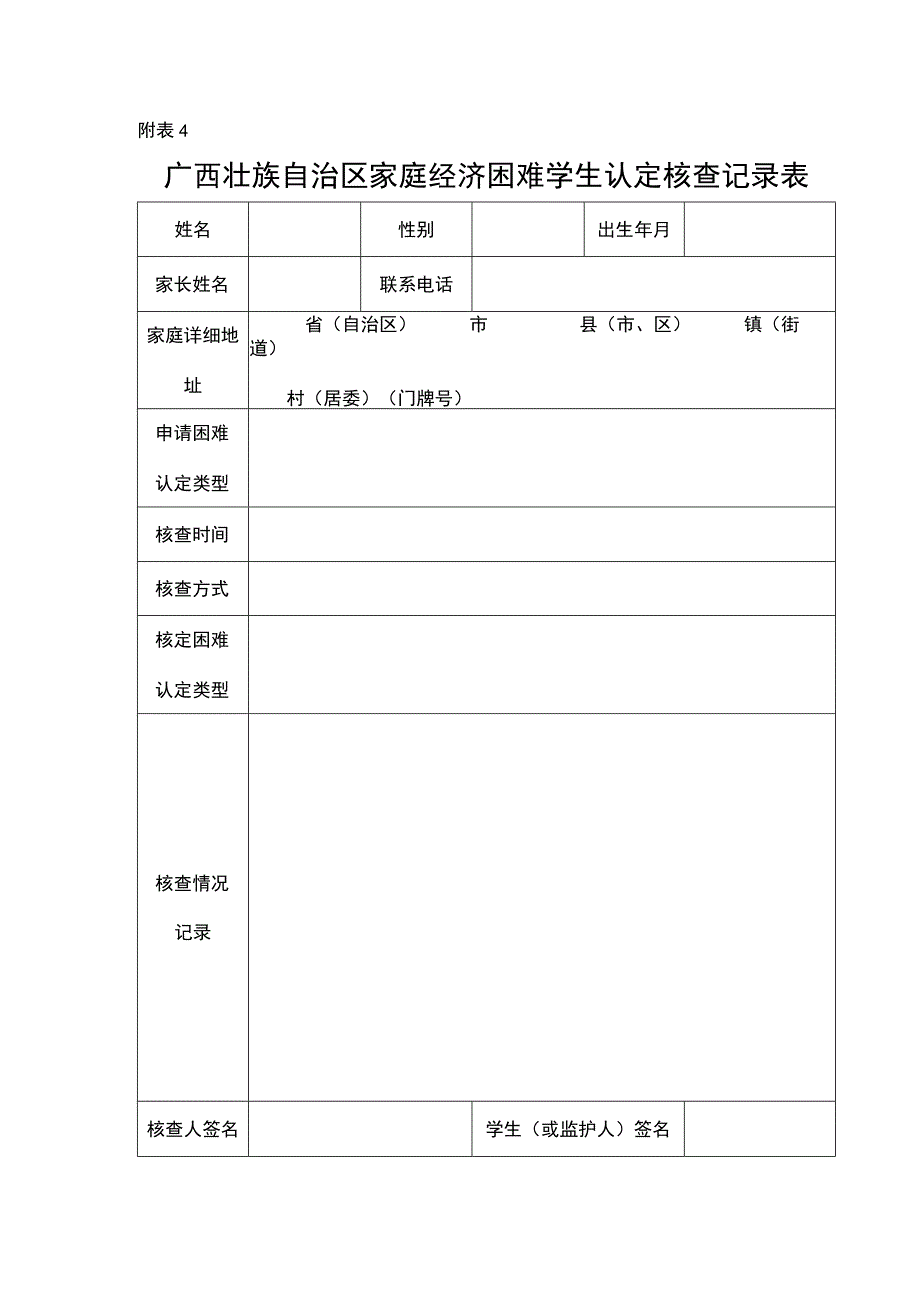 广西壮族自治区家庭经济困难学生认定核查记录表.docx_第1页