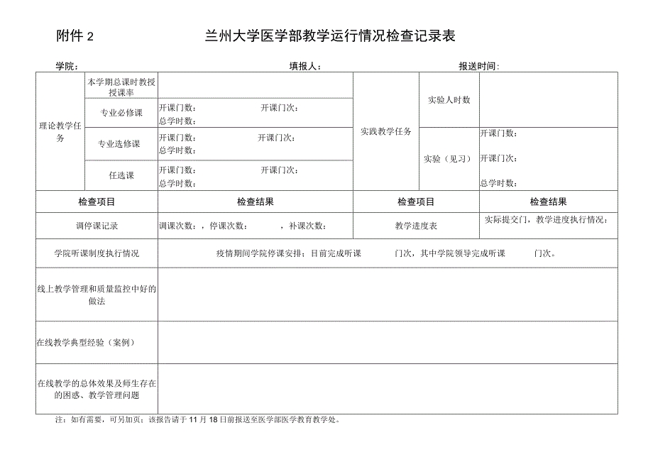 兰州大学医学部教学运行情况检查记录表.docx_第1页