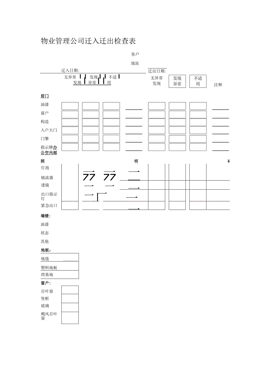 物业管理公司迁入迁出检查表.docx_第1页