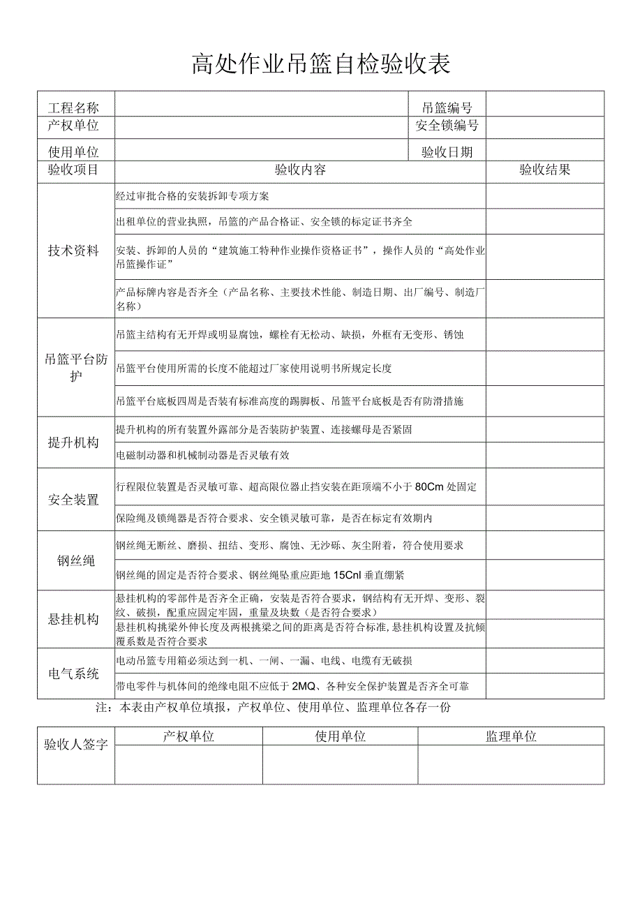 高处作业吊篮自检验收表.docx_第1页