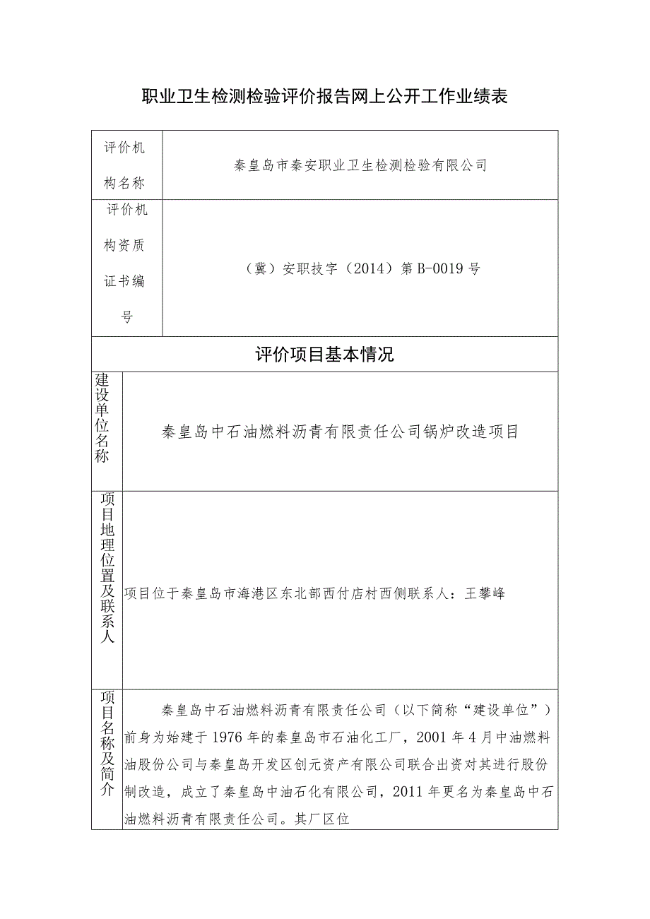 职业卫生检测检验评价报告网上公开工作业绩表.docx_第1页