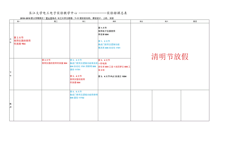 长江大学电工电子实验教学中心------实验排课总表.docx_第1页