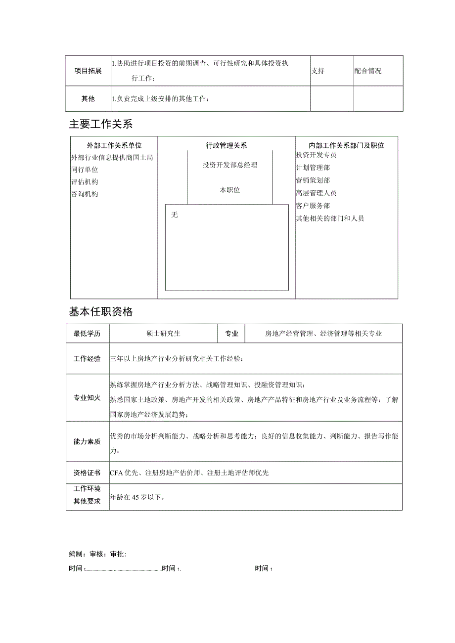 某房地产企业市场研究专员职位说明书.docx_第2页