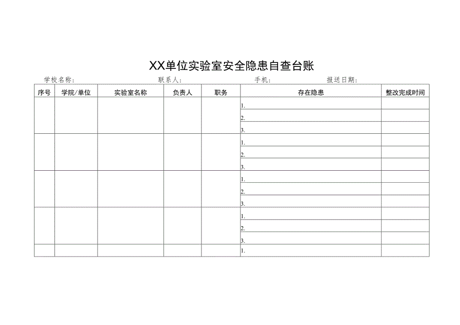 ＸＸ单位实验室安全隐患自查台账.docx_第1页